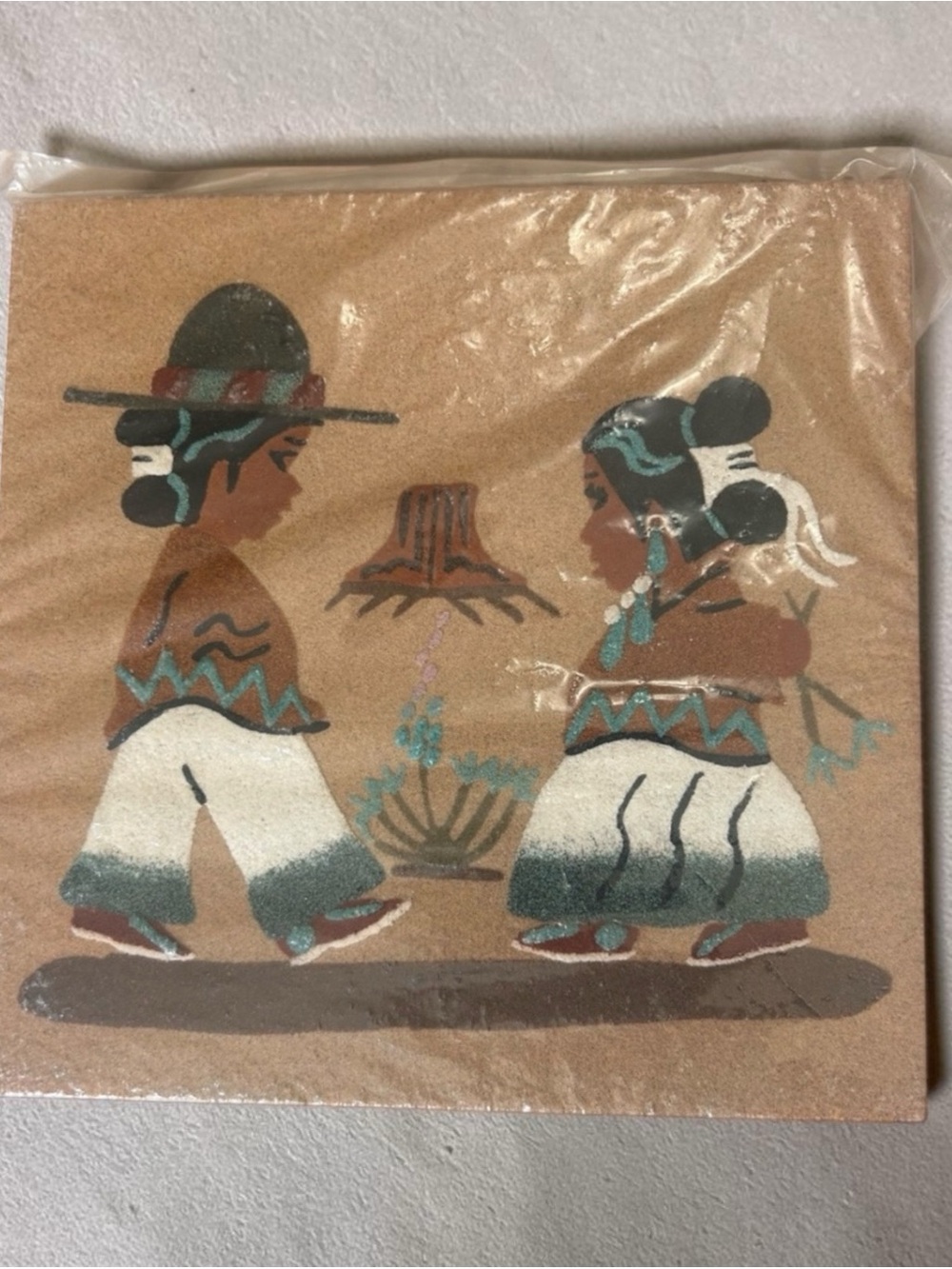 VTG Navajo Sand Art Painting Mary Lou Peshlakai 8x8
